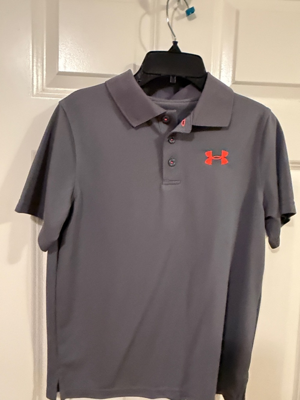 Under Armour BoysCharcoal Polo with Bright Orange Logo
